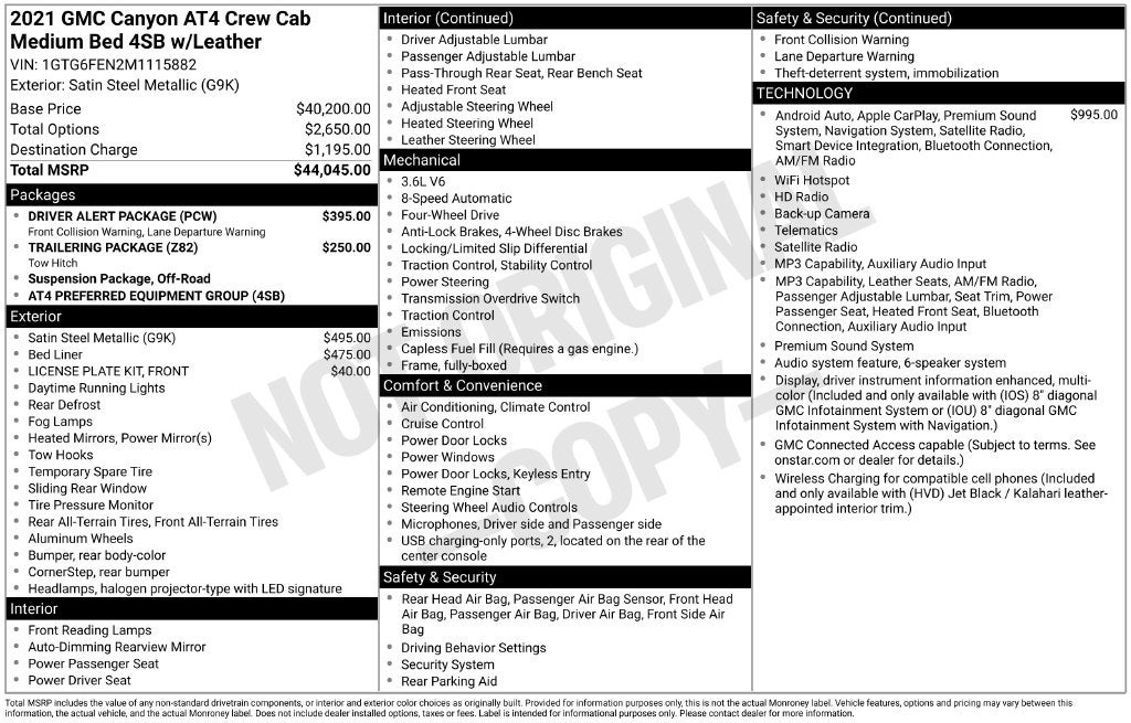 2021 GMC Canyon AT4 w/Leather