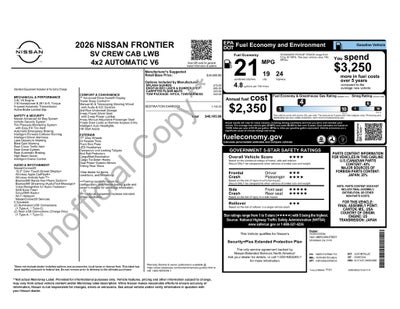 2026 Nissan Frontier Crew Cab SV Long Bed