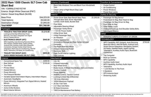 2022 RAM 1500 Classic SLT Crew Cab 4x2 5'7' Box