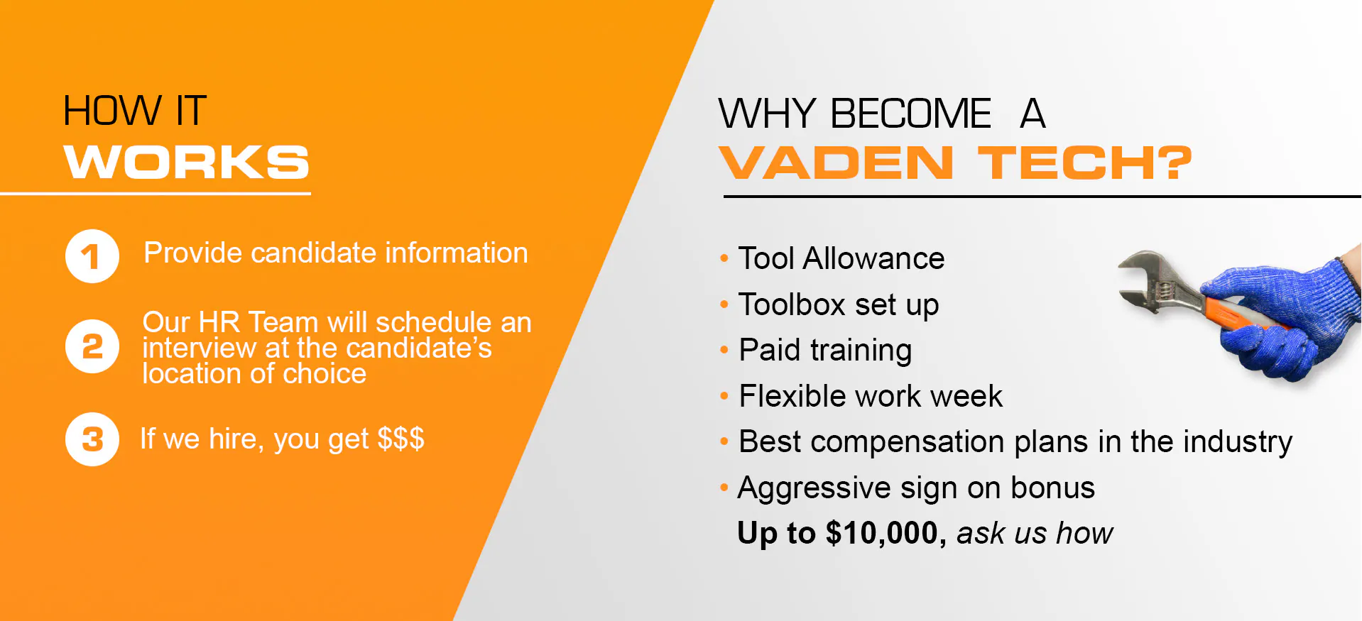 Bullet points describing How It Works and Why Become a Vaden Tech?