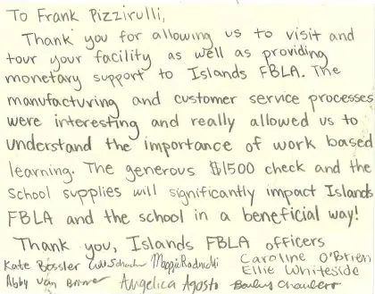 Thank You letter - Vaden Nissan of Savannah in Savannah GA